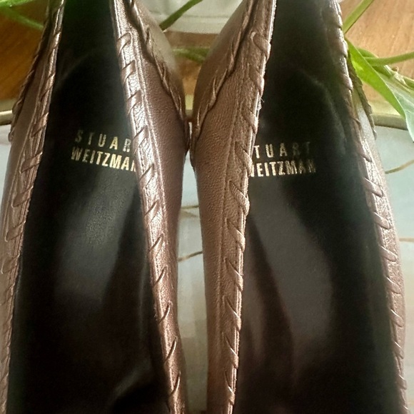 Stuart Weitzman Womens Bronze Leather Woven with Bow Kitten Heels Clean Size 5.5 - Picture 2 of 8